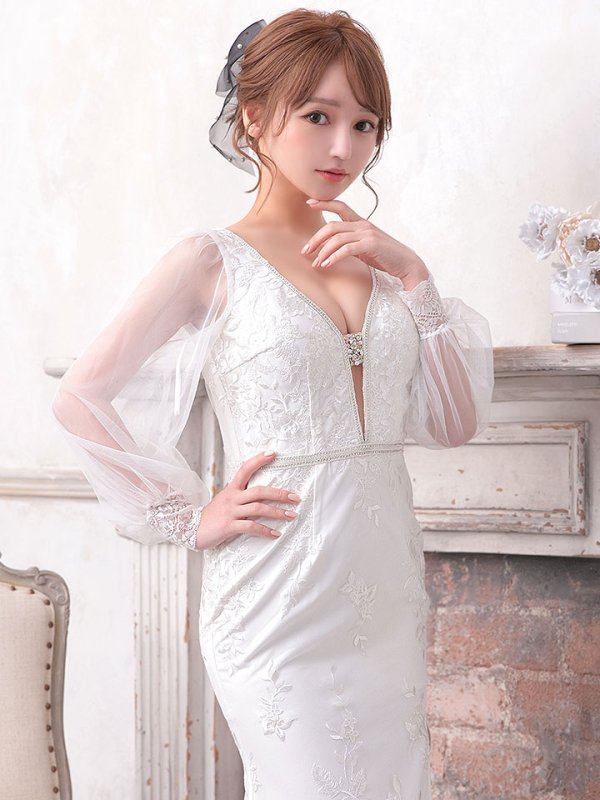 画像3: SALE!総刺繍エレガントロングドレス/花柄刺繍/ビジュー/谷間見せ/ロングドレス/キャバドレス【S-Lサイズ/1カラー】[HC02]【YN】dzw (3)