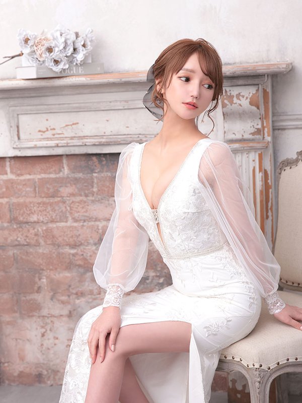 画像11: SALE!総刺繍エレガントロングドレス/花柄刺繍/ビジュー/谷間見せ/ロングドレス/キャバドレス【S-Lサイズ/1カラー】[HC02-X]【YN】dzw (11)