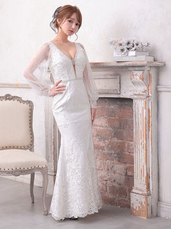 画像12: SALE!総刺繍エレガントロングドレス/花柄刺繍/ビジュー/谷間見せ/ロングドレス/キャバドレス【S-Lサイズ/1カラー】[HC02-X]【YN】dzw (12)