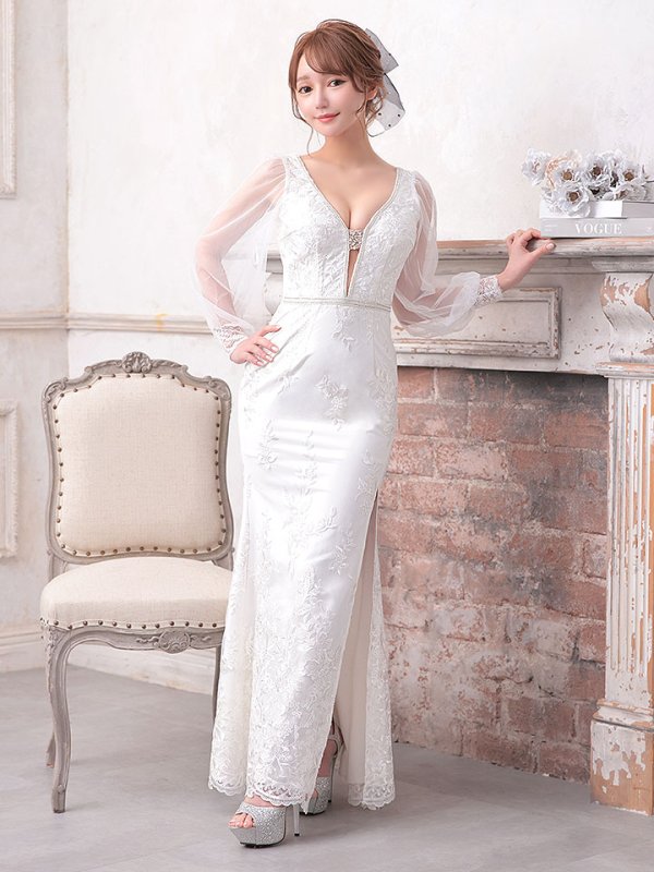 画像15: SALE!総刺繍エレガントロングドレス/花柄刺繍/ビジュー/谷間見せ/ロングドレス/キャバドレス【S-Lサイズ/1カラー】[HC02-X]【YN】dzw (15)