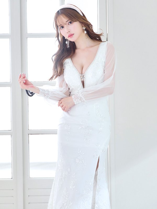 画像5: SALE!総刺繍エレガントロングドレス/花柄刺繍/ビジュー/谷間見せ/ロングドレス/キャバドレス【S-Lサイズ/1カラー】[HC02-X]【YN】dzw (5)