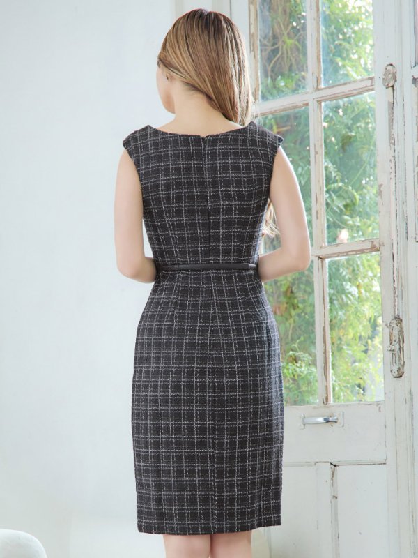 画像12: SALE!チェックツイードノースリーブドレス/ノースリーブ/スリット/胸元隠し/背中隠し/タイト/ミディアムドレス/キャバドレス/ミニドレス【S-Lサイズ/2カラー】[HC02-X] 【YN】dzw (12)