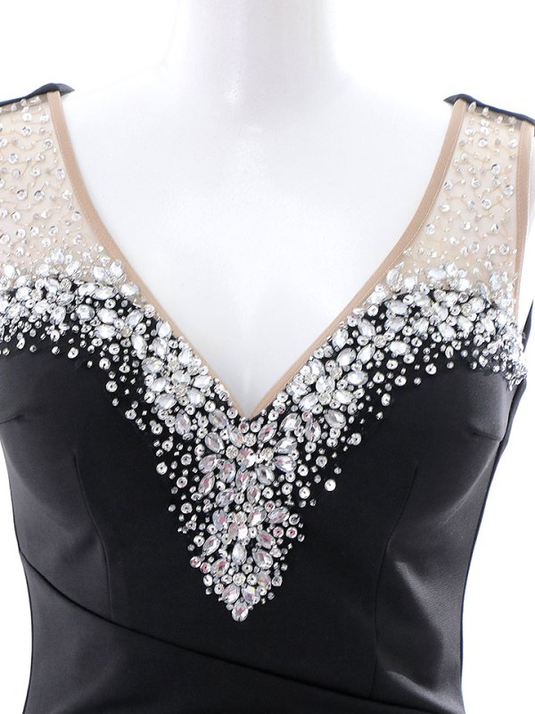 画像38: SALE!ノースリーブビジュードレス/シアー/ストレッチ/無地/ビジュー/タイト/谷間見せ/キャバドレス/ミディアムドレス【XS-Mサイズ/2カラー】[HC02] 【YN】dzw (38)