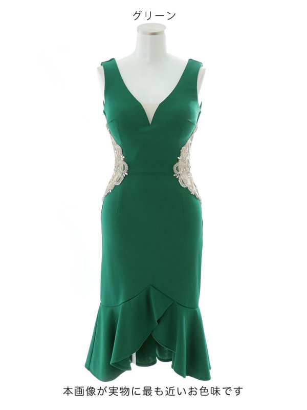 画像29: SALE!ワンカラービジューマーメイドドレス/サイドシアー谷間見せ/背中見せ/ノースリーブ/ミディアムドレス/キャバドレス 【XS-Mサイズ/2カラー】[HC02]【YN】dzw (29)