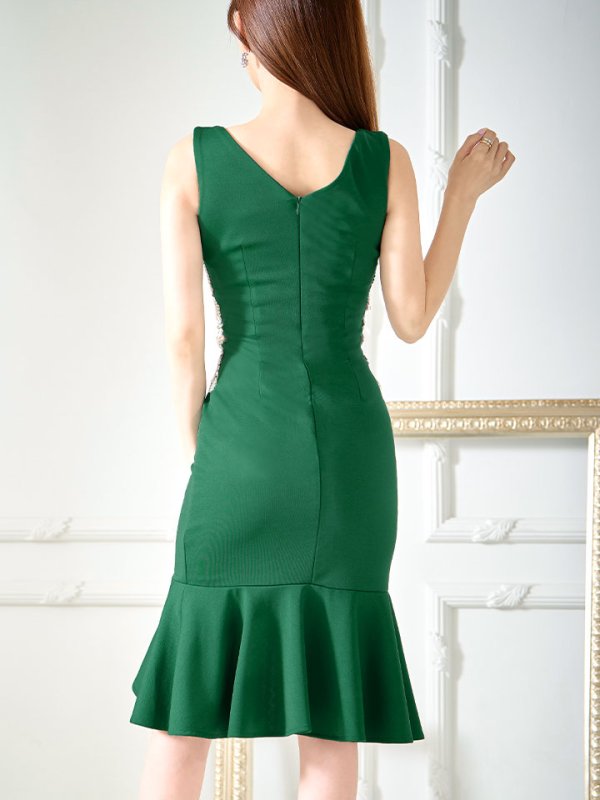 画像7: SALE!ワンカラービジューマーメイドドレス/サイドシアー谷間見せ/背中見せ/ノースリーブ/ミディアムドレス/キャバドレス 【XS-Mサイズ/2カラー】[HC02]【YN】dzw (7)