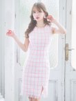 画像2: SALE!チェックツイードビビッドカラーワンピースドレス/ノースリーブ/スリット/胸元隠し/背中隠し/タイト/ミディアムドレス/キャバドレス/ミニドレス【S-Lサイズ/1カラー】[OF08]【YN】dzw (2)