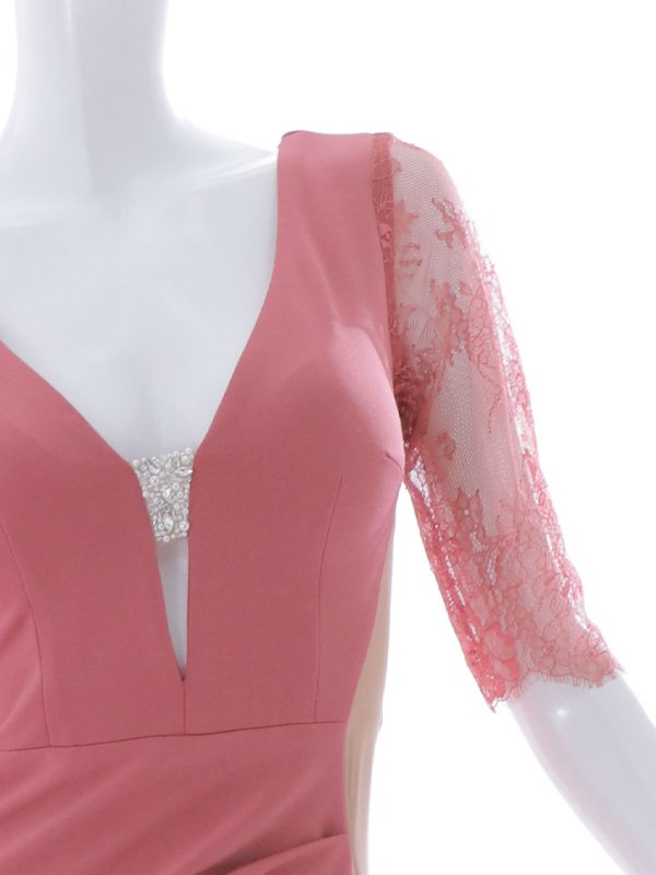 画像20: SALE!フェイクシアーロングドレス/レース/ワンカラー/ビジュー/谷間見せ/五分袖/ロングドレス/キャバドレス 【S-Lサイズ/2カラー】[HC02]【YN】dzj (20)