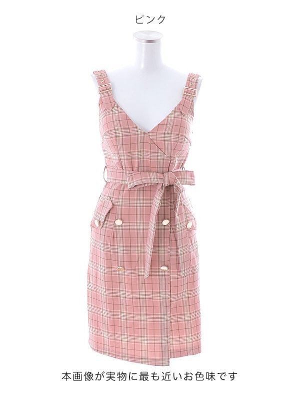 画像12: サマーチェックキャミリボンドレス/ノースリーブ/ボタン/リボンベルト/谷間見せ/背中見せ/ミニドレス/キャバドレス 【XS-Mサイズ/1カラー】[HC02] 【YN】dzw (12)