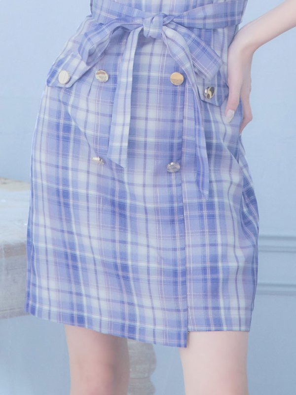 画像5: SALE!チェックキャミリボンドレス/ノースリーブ/ボタン/リボンベルト/谷間見せ/背中見せ/ミニドレス/キャバドレス 【XS-Mサイズ/1カラー】[HC02-U] 【YN】dzw (5)