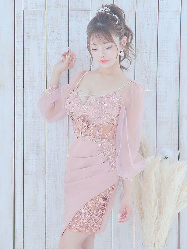 画像20: 【送料無料!】刺繍ミニドレス/スパンコール/シアー袖/キャバドレス 【XS-Lサイズ/4カラー】[HC02-X] 【YN】dzk (20)