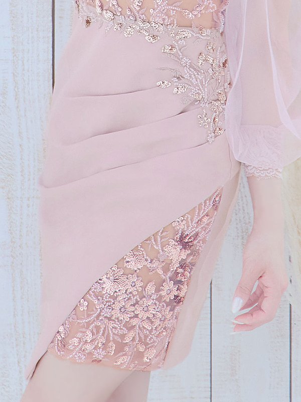 画像8: 【送料無料!】刺繍ミニドレス/スパンコール/シアー袖/キャバドレス 【XS-Lサイズ/4カラー】[HC02-X] 【YN】dzk (8)