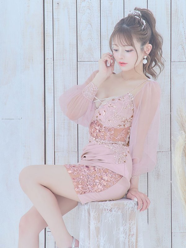 画像21: 【送料無料!】刺繍ミニドレス/スパンコール/シアー袖/キャバドレス 【XS-Lサイズ/4カラー】[HC02-X] 【YN】dzk (21)