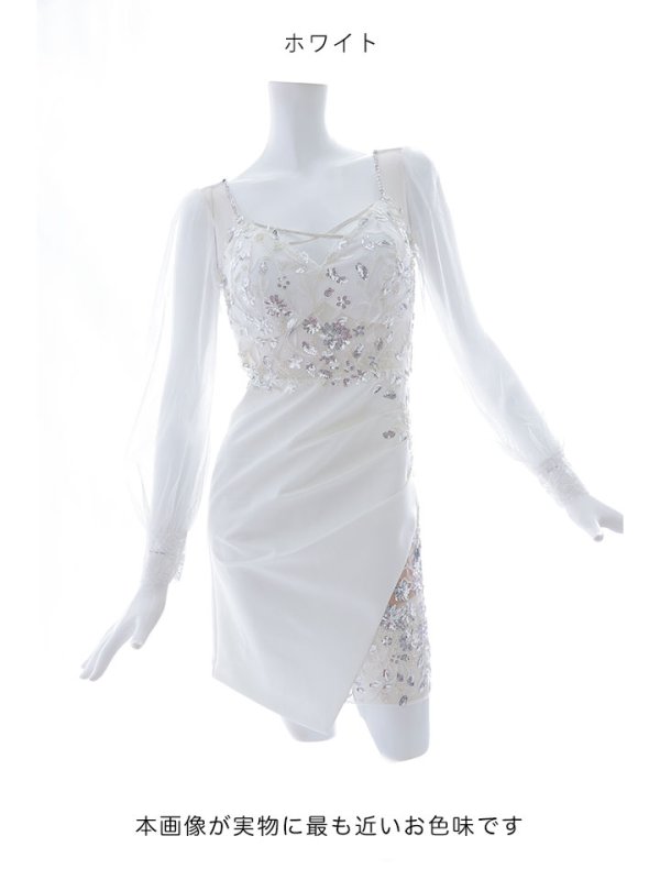 画像27: 【送料無料!】刺繍ミニドレス/スパンコール/シアー袖/キャバドレス 【XS-Lサイズ/4カラー】[HC02-X] 【YN】dzk (27)