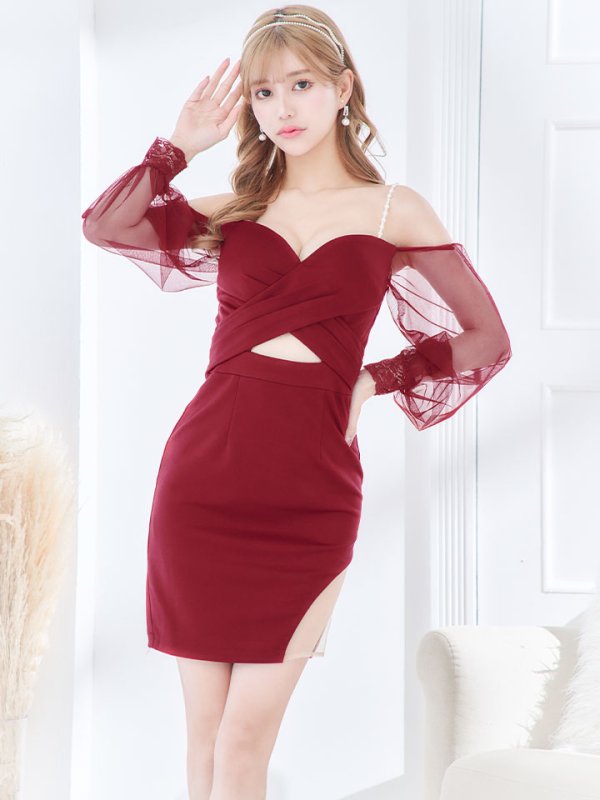 画像16: 再入荷!ビジューキャミソールドレス/チュール袖/シアー/スリット/ミニドレス/キャバドレス【XS-Lサイズ/3カラー】[HC02-U] 【YN】dzwc (16)