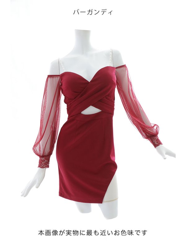 画像26: ビジューキャミソールドレス/チュール袖/シアー/スリット/ミニドレス/キャバドレス【XS-Lサイズ/4カラー】[HC02-U] 【YN】dzwc (26)