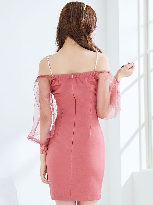 画像9: ビジューキャミソールドレス/チュール袖/シアー/スリット/ミニドレス/キャバドレス【XS-Lサイズ/4カラー】[HC02-U] 【YN】dzwc (9)