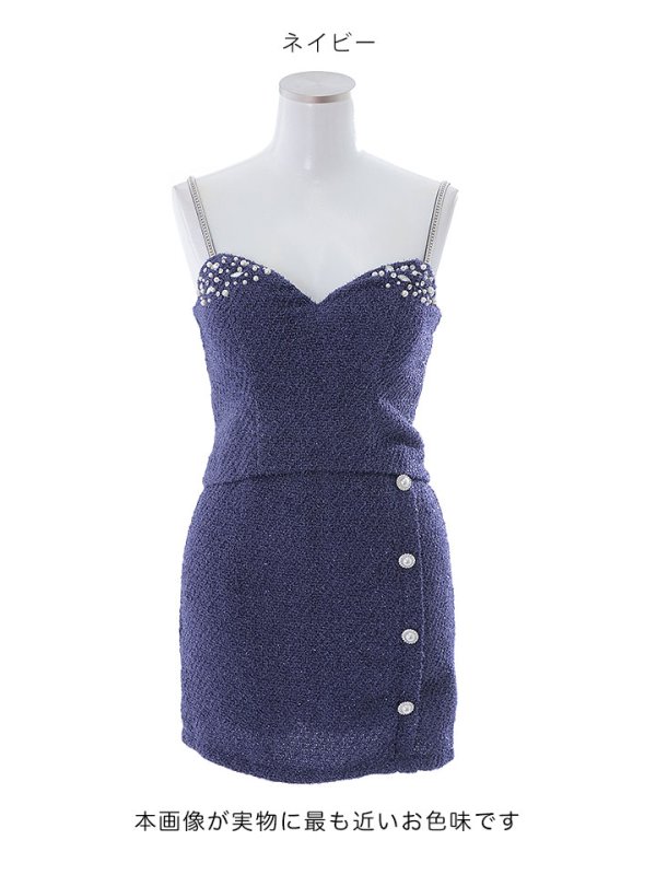 画像13: ラメツイードドレス/セットアップ/ビジュー/パールボタン/キャミソール/谷間見せ/背中見せ/ミニドレス/キャバドレス【XS-Mサイズ/1カラー】[HC02] 【YN】dzj (13)