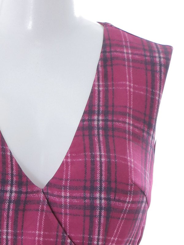 画像20: SALE!ノースリーブチェックドレス/Vネック/デザインベルト/谷間見せ/背中隠し/ミニドレス/キャバドレス【XS-Lサイズ/1カラー】[HC02] 【YN】dzw (20)