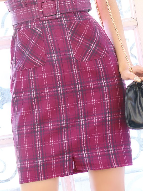 画像6: SALE!ノースリーブチェックドレス/Vネック/デザインベルト/谷間見せ/背中隠し/ミニドレス/キャバドレス【XS-Lサイズ/1カラー】[HC02] 【YN】dzw (6)