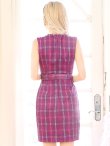 画像7: SALE!ノースリーブチェックドレス/Vネック/デザインベルト/谷間見せ/背中隠し/ミニドレス/キャバドレス【XS-Lサイズ/1カラー】[HC02] 【YN】dzw (7)