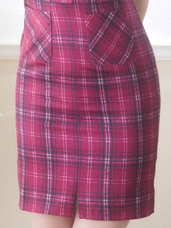 画像6: SALE!ノースリーブチェックドレス/Vネック/デザインベルト/谷間見せ/背中隠し/ミニドレス/キャバドレス【XS-Lサイズ/1カラー】[HC02] 【YN】dzw (6)