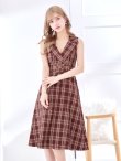 画像10: 【sifeel/シフィール】ミディアムチェックワンピース/ノースリーブ/布ベルト/開襟/谷間見せ/背中隠し/ミディアムドレス/キャバドレス【S-Lサイズ/1カラー】[OF03] 【YN】dzw (10)