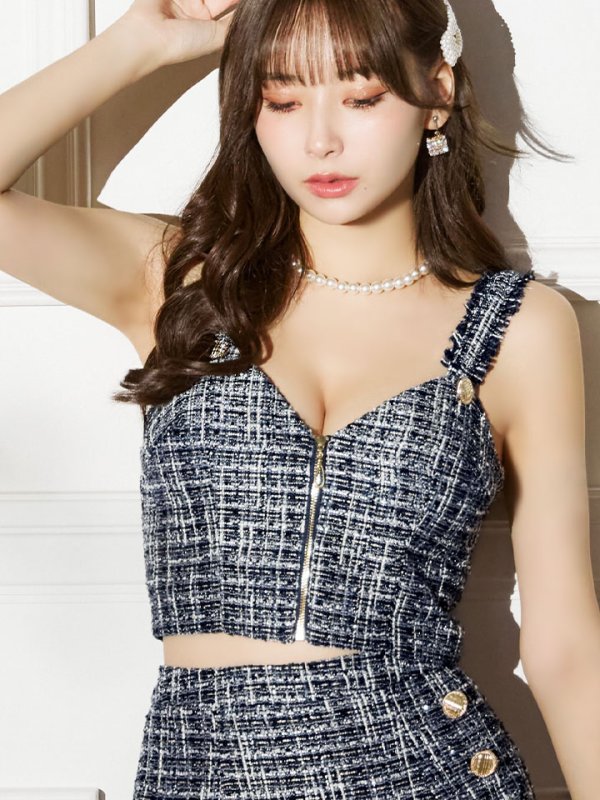 画像11: セットアップツイードミニドレス/フロントジップ/ノースリーブ/谷間見せ/背中見せ/ミニドレス/キャバドレス 【XS-Mサイズ/1カラー】[HC02-U] 【YN】dzw (11)