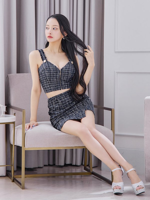 画像10: セットアップツイードミニドレス/フロントジップ/ノースリーブ/谷間見せ/背中見せ/ミニドレス/キャバドレス 【XS-Mサイズ/1カラー】[HC02-U] 【YN】dzw (10)