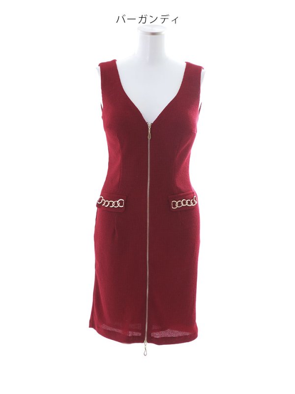 画像12: SALE!ワッフルドレス/無地/チェーン/谷間見せ/タイト/キャバドレス/ミニドレス【XS-Lサイズ/1カラー】[HC02-X] 【YN】dzk (12)