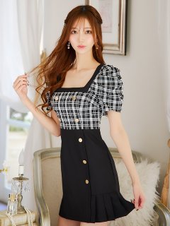 【サマーセール！】チェックハイウエストワンピース/キャバドレス