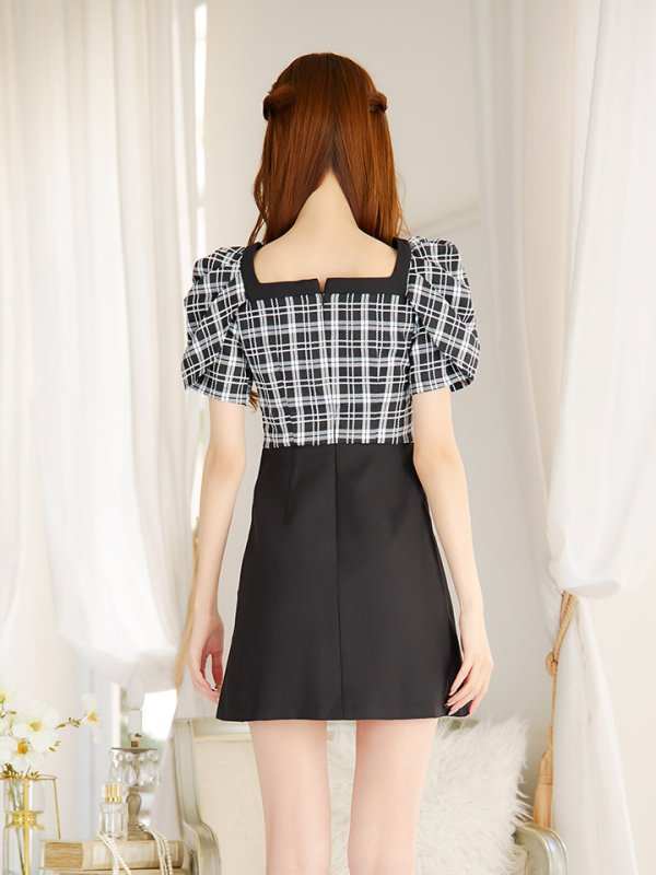 画像6: チェックハイウエストワンピース/キャバドレス【S-Mサイズ/1カラー】[HC02] 【YN】dzw (6)