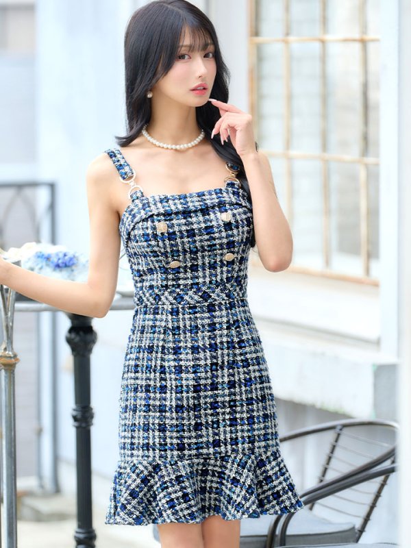 画像2: ツイードキャミソールドレス/谷間見せ/背中見せ/ミニドレス/キャバドレス【XS-Mサイズ/1カラー】[HC02] 【YN】dzw (2)