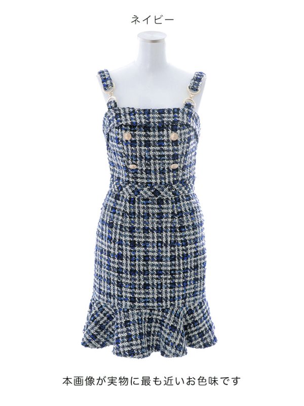 画像14: ツイードキャミソールドレス/谷間見せ/背中見せ/ミニドレス/キャバドレス【XS-Mサイズ/1カラー】[HC02] 【YN】dzw (14)