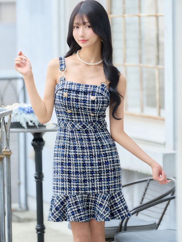 画像11: ツイードキャミソールドレス/谷間見せ/背中見せ/ミニドレス/キャバドレス【XS-Mサイズ/1カラー】[HC02] 【YN】dzw (11)