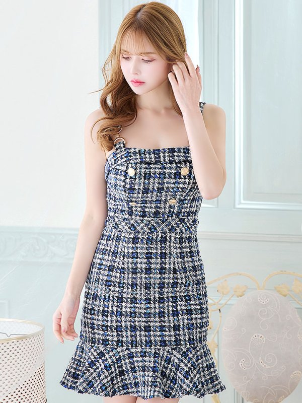 画像4: ツイードキャミソールドレス/谷間見せ/背中見せ/ミニドレス/キャバドレス【XS-Mサイズ/1カラー】[HC02] 【YN】dzw (4)