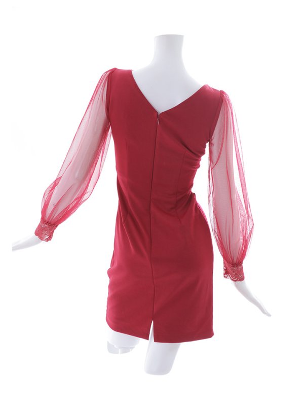 画像24: ボリュームシアースリーブドレス/ロングスリーブ/谷間魅せ/ウエストサイドシアー/透け/タイト/ミニドレス/キャバドレス【S-Lサイズ/2カラー】[HC02] 【YN】dzw (24)