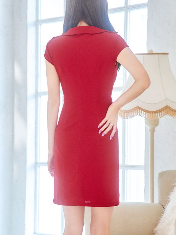 画像8: SALE!ウエストマークワッフルワンピ/テーラード/ゴールドボタン/谷間見せ/背中隠し/ミニドレス/キャバドレス 【XS-Mサイズ/1カラー】[HC02] 【YN】dzw (8)