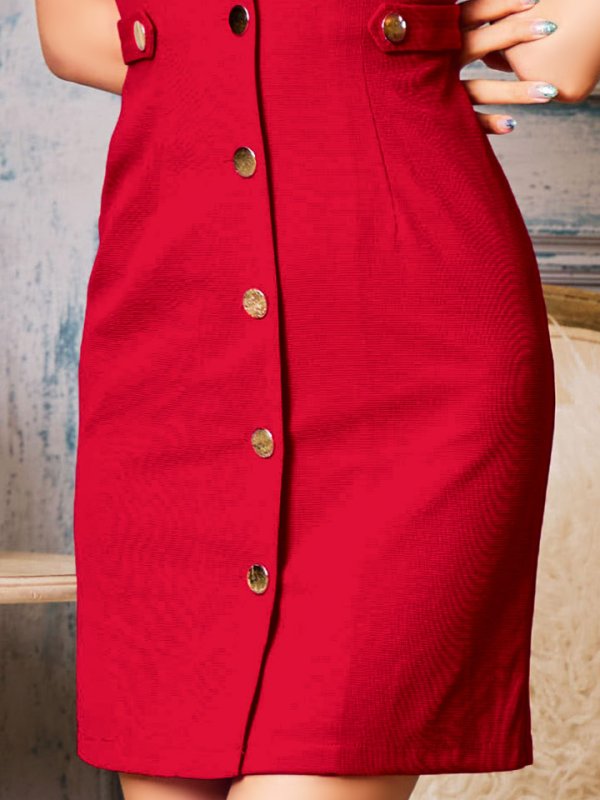 画像6: SALE!ウエストマークワッフルワンピ/テーラード/ゴールドボタン/谷間見せ/背中隠し/ミニドレス/キャバドレス 【XS-Mサイズ/1カラー】[HC02] 【YN】dzw (6)