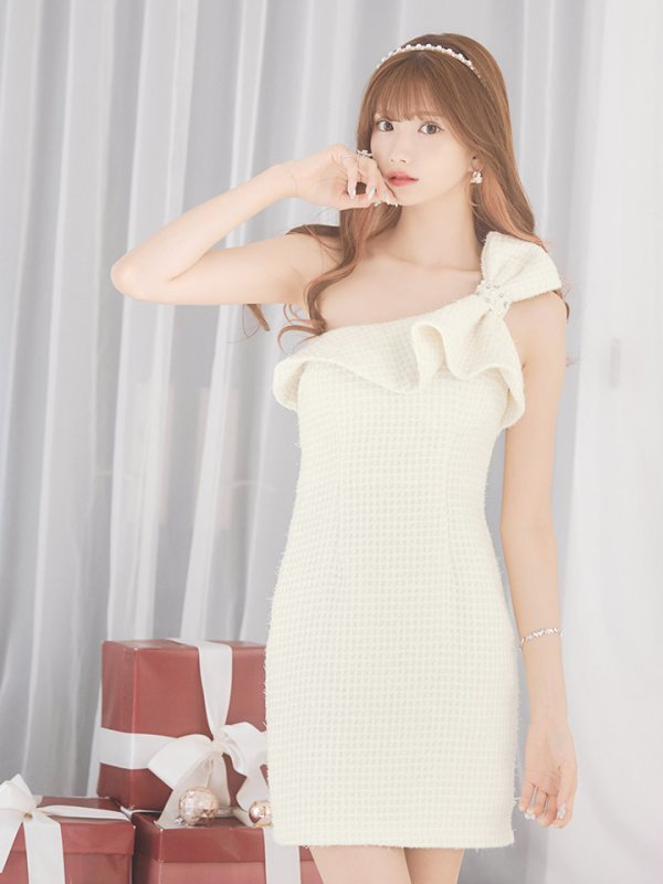 画像9: 【送料無料！】ワンショルツイードミニドレス/タイト/胸元隠し/背中見せ/ビジュー/ミニドレス/キャバドレス【XS-Mサイズ/3カラー】[HC02-X] 【YN】dzj (9)