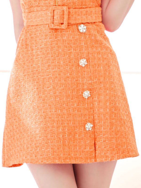 画像5: 【送料無料！】ツイードAラインミニドレス/ノースリーブ/チェック柄/共布ベルト/谷間見せ/背中見せ/ミニドレス/キャバドレス 【XS-Mサイズ/1カラー】[HC02-X] 【YN】dzj (5)