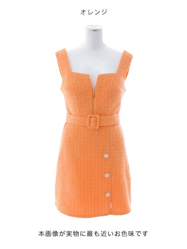 画像12: 【送料無料！】ツイードAラインミニドレス/ノースリーブ/チェック柄/共布ベルト/谷間見せ/背中見せ/ミニドレス/キャバドレス 【XS-Mサイズ/1カラー】[HC02-X] 【YN】dzj (12)