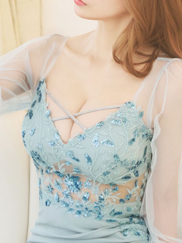 画像15: ビジューカットアウトロングドレス/スパンコール/シアー袖/サイドシアー/ ロングスリーブ/谷間見せ/背中隠し/キャバドレス【S-Lサイズ/2カラー】[HC02] 【YN】dzk (15)