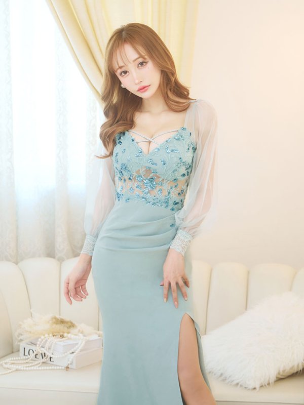 画像7: ビジューカットアウトロングドレス/スパンコール/シアー袖/サイドシアー/ ロングスリーブ/谷間見せ/背中隠し/キャバドレス【S-Lサイズ/2カラー】[HC02] 【YN】dzk (7)