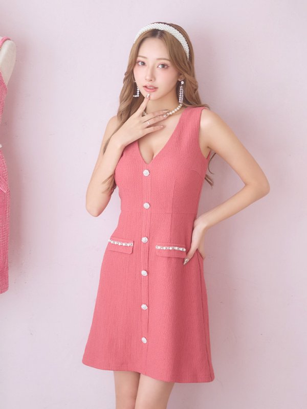 画像12: SALE!ノースリーブAラインミニドレス/Vカット/ボタン/谷間見せ/背中見せ/ミニドレス/キャバドレス【XS-Mサイズ/1カラー】[HC02] 【YN】dzc (12)