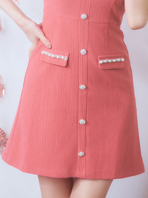 画像6: SALE!ノースリーブAラインミニドレス/Vカット/ボタン/谷間見せ/背中見せ/ミニドレス/キャバドレス【XS-Mサイズ/1カラー】[HC02] 【YN】dzc (6)