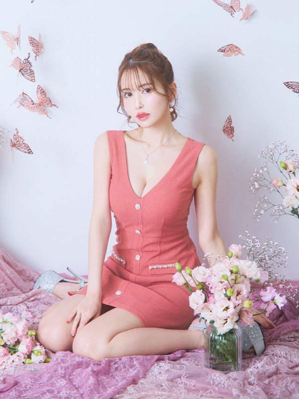 画像11: SALE!ノースリーブAラインミニドレス/Vカット/ボタン/谷間見せ/背中見せ/ミニドレス/キャバドレス【XS-Mサイズ/1カラー】[HC02] 【YN】dzc (11)