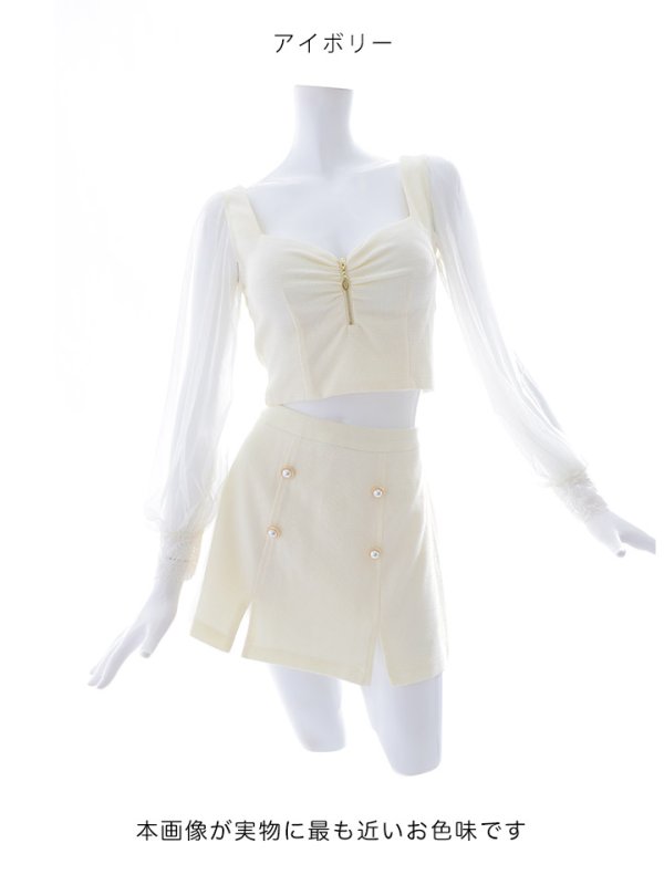 画像20: シアースリーブセットアップドレス/2ピース/チュール袖/谷間見せ/背中隠し/ミニドレス/キャバドレス【XS-Mサイズ/2カラー】[HC02-X] 【YN】dzw (20)