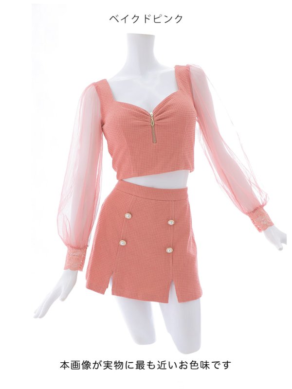 画像19: シアースリーブセットアップドレス/2ピース/チュール袖/谷間見せ/背中隠し/ミニドレス/キャバドレス【XS-Mサイズ/2カラー】[HC02-X] 【YN】dzw (19)