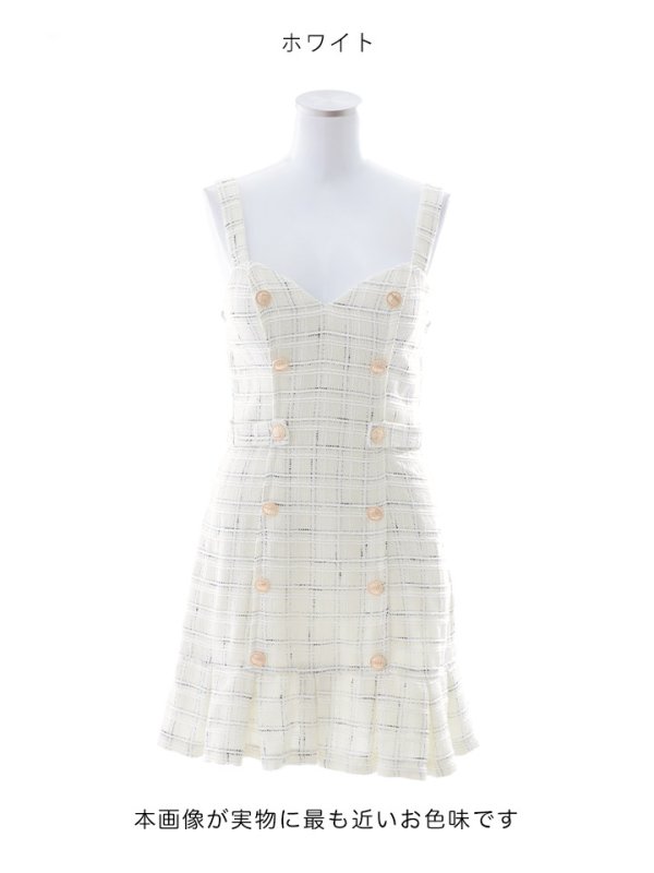 画像14: ノースリーブツイードワンピース/チェック柄/ボタン/谷間見せ/ミニドレス/キャバドレス【XS-Mサイズ/1カラー】[HC02] 【YN】dzw (14)