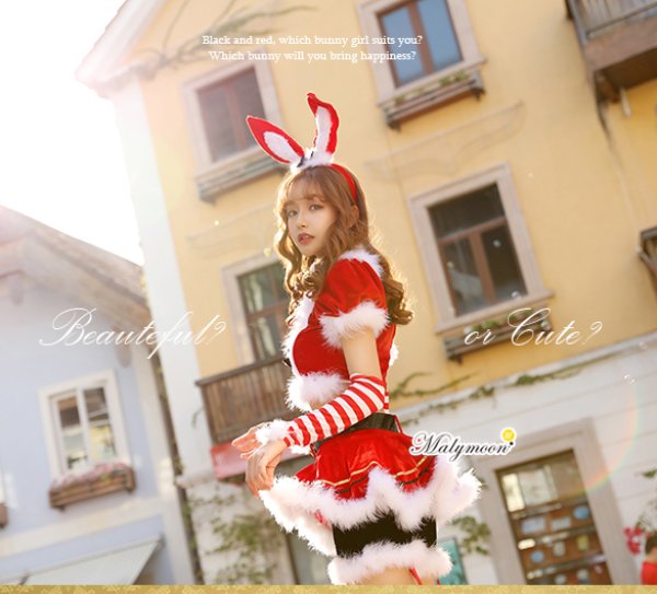 画像5: 【即日発送】【クリスマスコスプレ8点セット】【Malymoon/マリームーン】バニーサンタクロースコスチューム【フリーサイズ/2カラー】[YMT] (5)